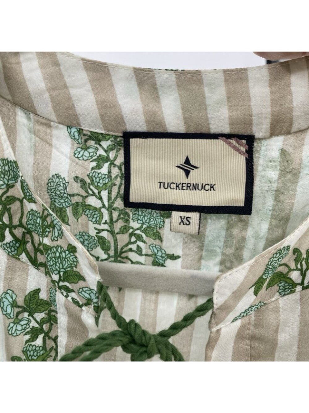 Tuckernuck Womens XS Cream Green Floral Stripes Coastal Tropical Tunic Dress - Picture 3 of 16